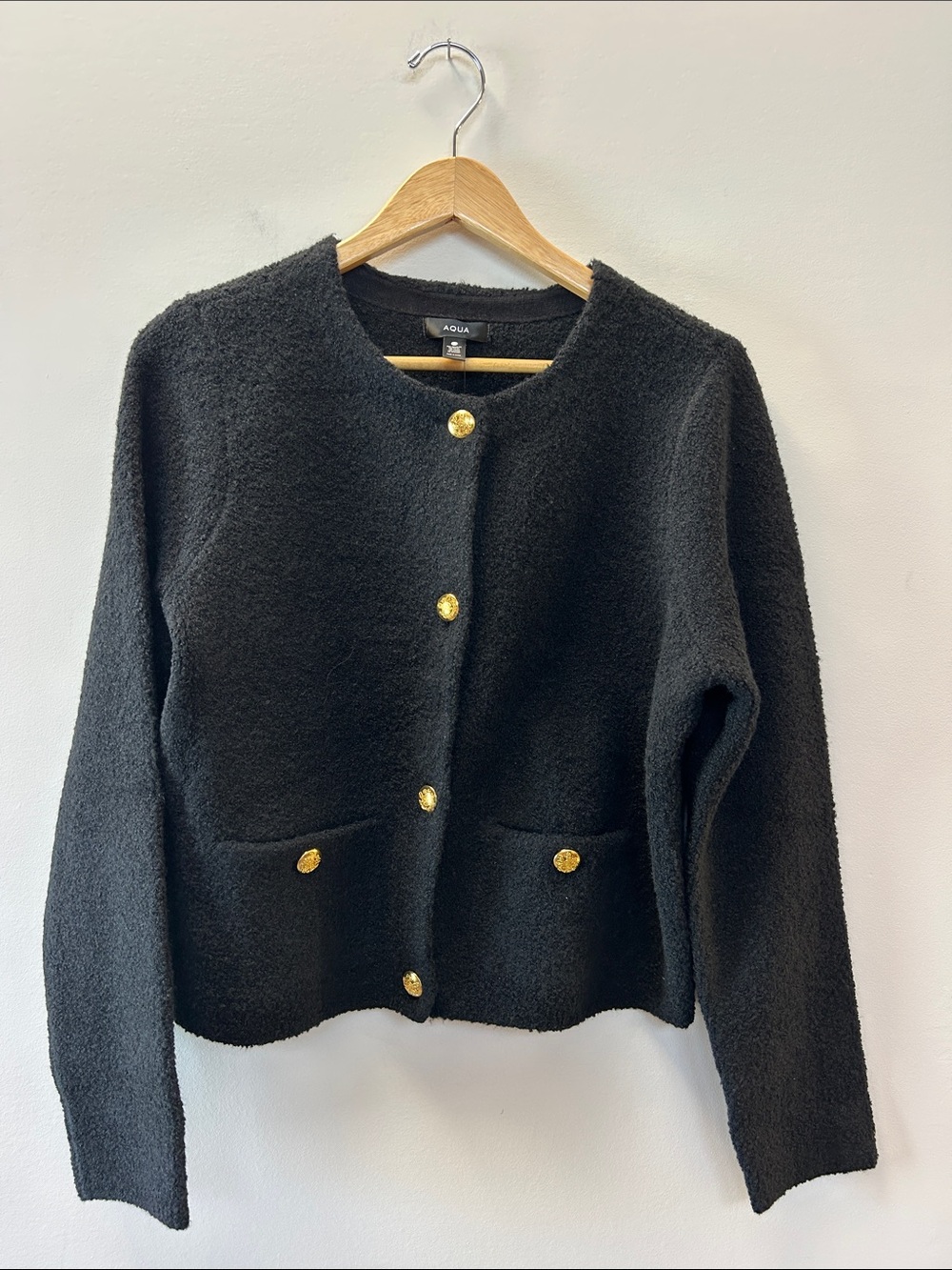 Aqua Black Bouclé Jacket with Gold Buttons